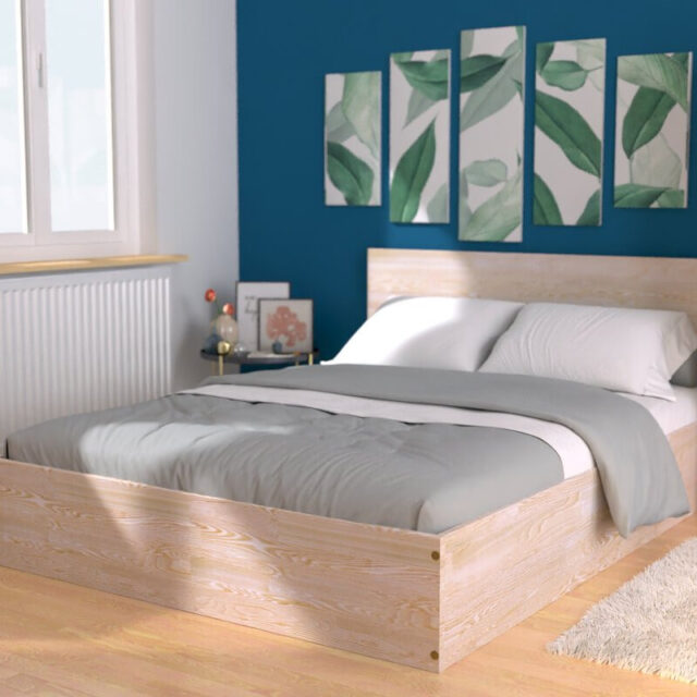 ABC MEUBLES - Lit coffre 2 places en bois avec tête de lit - 140x200