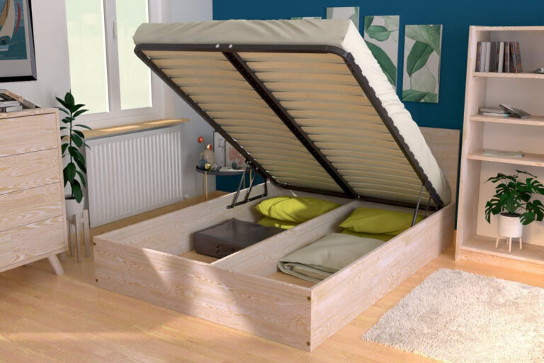 ABC MEUBLES - Lit coffre 2 places en bois avec tête de lit -  140x190