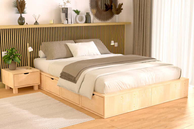 ABC MEUBLES - Lit double avec rangement tiroirs Cube - 140x200