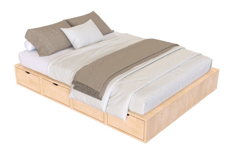 ABC MEUBLES - Lit double avec rangement tiroirs Cube - 140x200