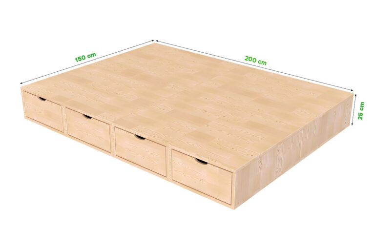 ABC MEUBLES - Lit double avec rangement tiroirs Cube - 140x200
