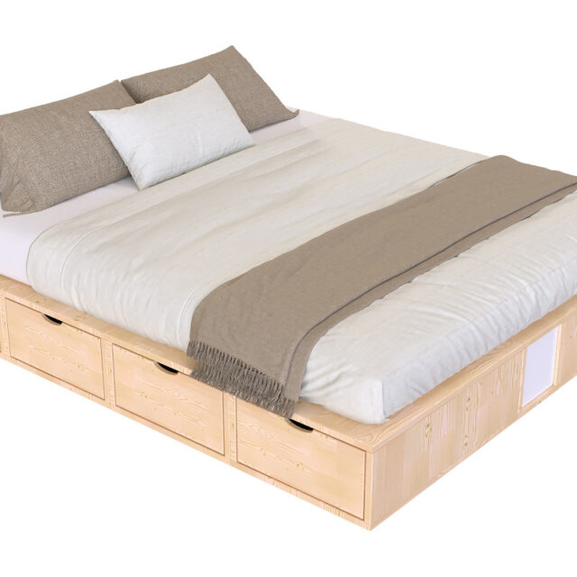 ABC MEUBLES - Lit double avec rangement tiroirs Cube - 160x200