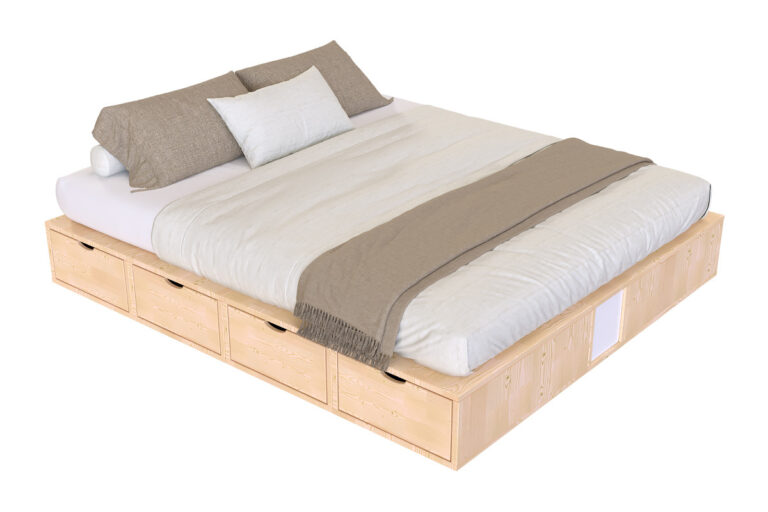 ABC MEUBLES - Lit double avec rangement tiroirs Cube - 160x200