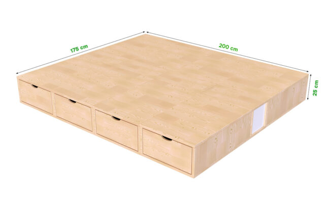 ABC MEUBLES - Lit double avec rangement tiroirs Cube - 160x200