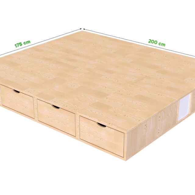 ABC MEUBLES - Lit double avec rangement tiroirs Cube - 160x200