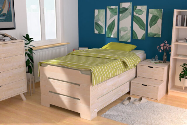 ABC MEUBLES - Lit Empilable 80x190 - 1 place en Bois Massif