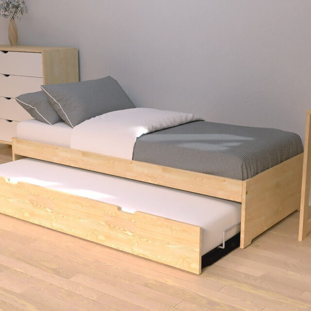 ABC MEUBLES - Lit gigogne 90x200 Malo pin massif