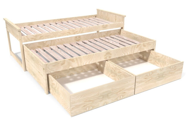 ABC MEUBLES - Lit Gigogne 90x200 Maxi en bois + tiroirs de rangement