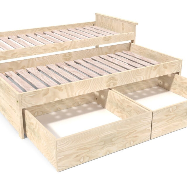 ABC MEUBLES - Lit Gigogne 90x200 Maxi en bois + tiroirs de rangement