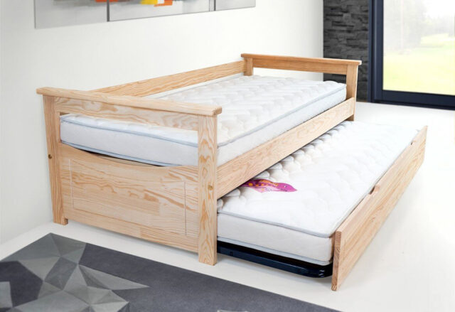 ABC MEUBLES - Lit Gigogne 90x190 Topaze Pin massif