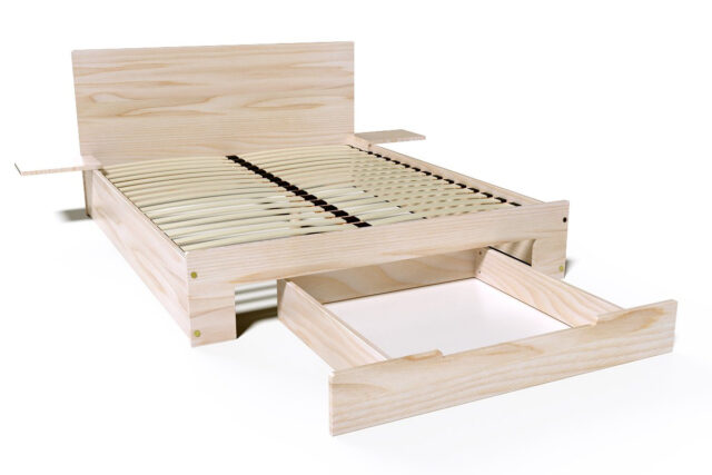 ABC MEUBLES - Lit 140x190 Happy 2 places bois avec tiroir et chevets amovibles