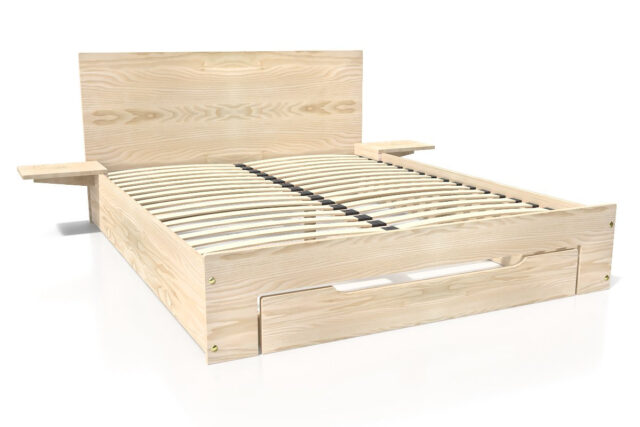 ABC Meubles - Lit 140×190 Happy 2 places bois avec tiroir et chevets amovibles