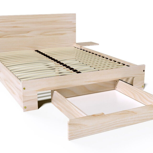 ABC MEUBLES - Lit 2 places 160x200 Happy bois avec tiroir et chevets amovibles