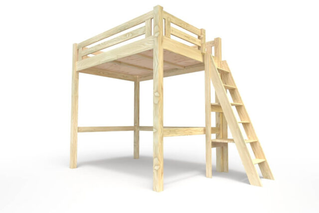 ABC Meubles - Lit Mezzanine adulte 140×200 bois + échelle hauteur réglable Alpage