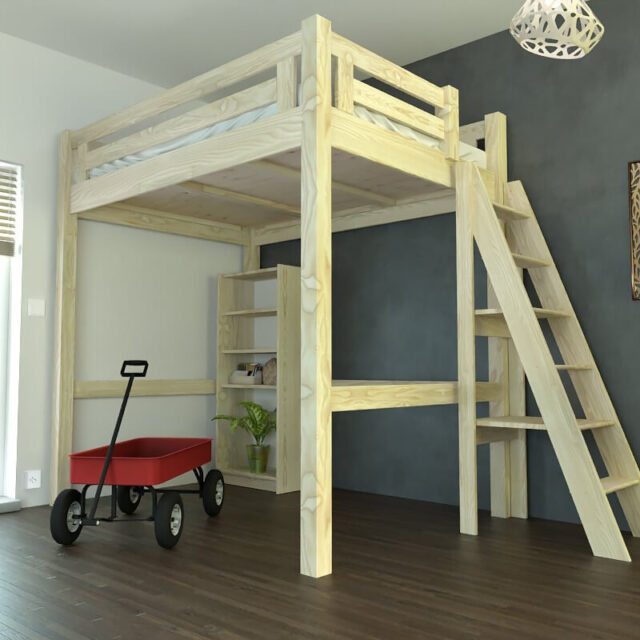 ABC MEUBLES - Lit Mezzanine adulte 120x200 bois + échelle hauteur réglable Alpage