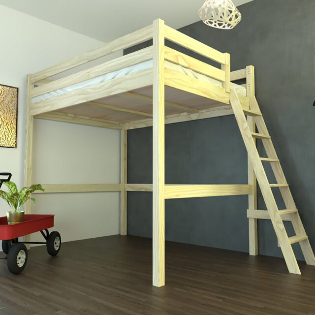 ABC MEUBLES - Lit mezzanine 2 places bois Sylvia 140x200 échelle inclinée