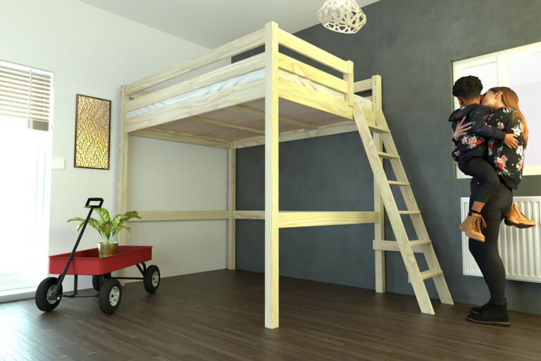 ABC MEUBLES - Lit mezzanine 2 places bois Sylvia 140x200 échelle inclinée