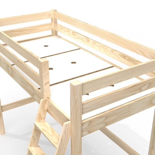 ABC MEUBLES - Lit mi-hauteur 90x200 bois ABC avec échelle inclinée