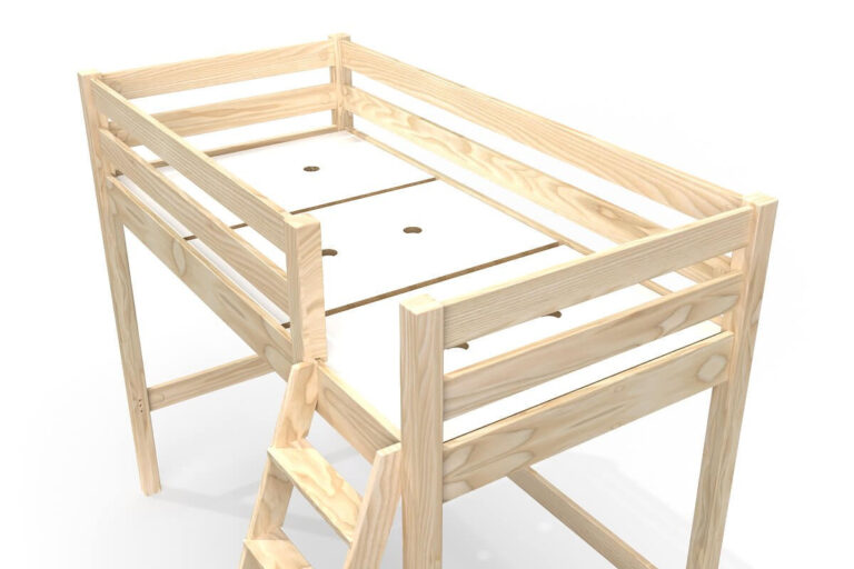 ABC MEUBLES - Lit mi-hauteur 90x200 bois ABC avec échelle inclinée