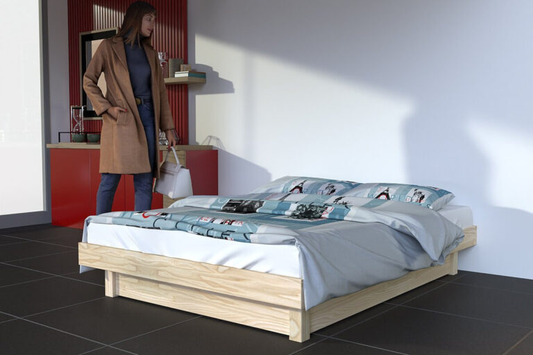 ABC MEUBLES - Lit plateforme 140x200 en bois massif