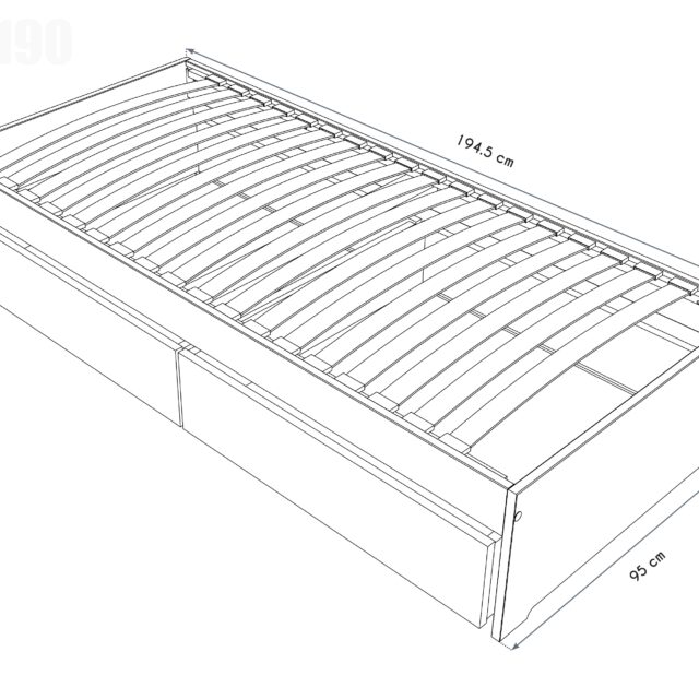 ABC MEUBLES - Lit 90x190 simple avec tiroirs de rangement Malo