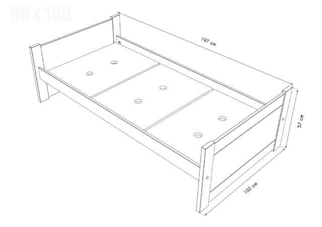 ABC MEUBLES - Lit 90x190 1 place bois hêtre Solo