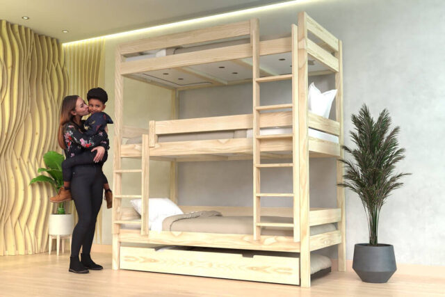 ABC MEUBLES - Lit superposé 4 places 90x190 en bois massif ABC