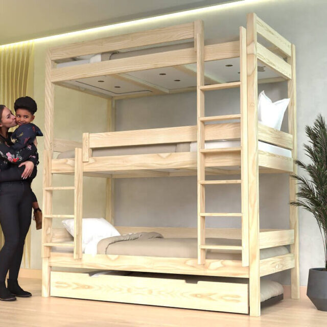 ABC MEUBLES - Lit superposé 4 places 90x190 en bois massif ABC