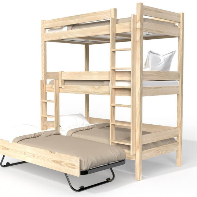 ABC MEUBLES - Lit superposé 4 places 90x190 en bois massif ABC