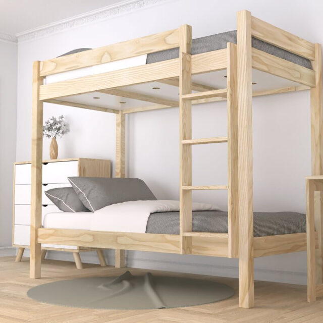 ABC MEUBLES - Lit superposé 2 places 90x190 échelle droite bois ABC