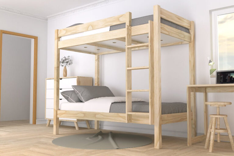 ABC MEUBLES - Lit superposé 2 places 90x190 échelle droite bois ABC
