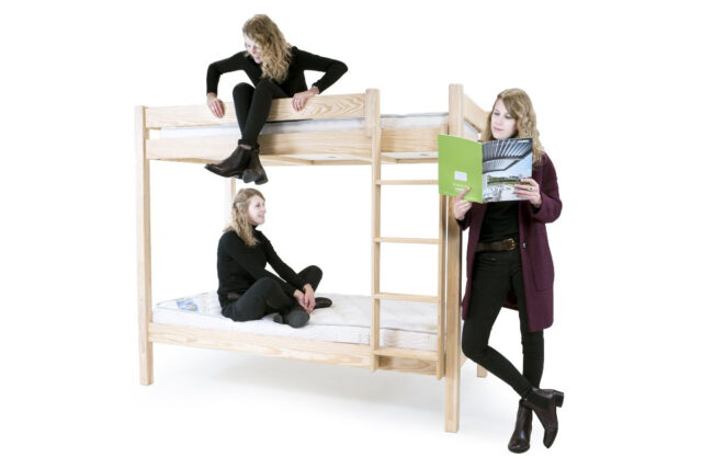 ABC MEUBLES - Lit superposé 2 places 90x190 échelle droite bois ABC