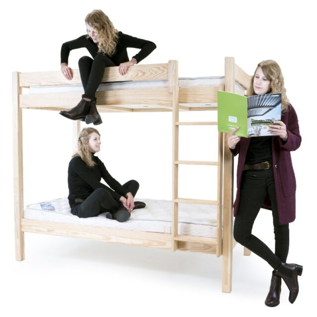 ABC MEUBLES - Lit superposé 2 places 90x190 échelle droite bois ABC