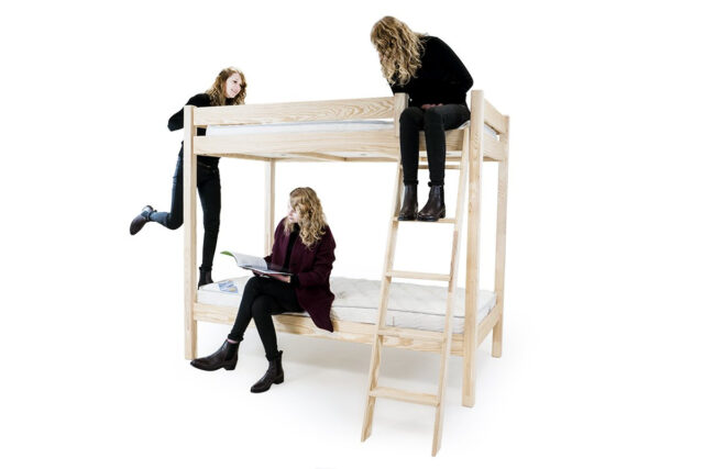 ABC MEUBLES - Lit superposé 2 places 90x190 échelle inclinée bois ABC