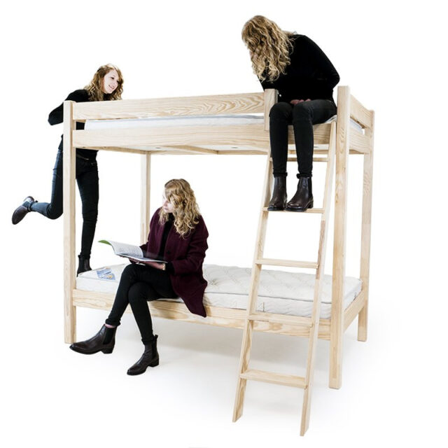 ABC MEUBLES - Lit superposé 2 places 90x190 échelle inclinée bois ABC