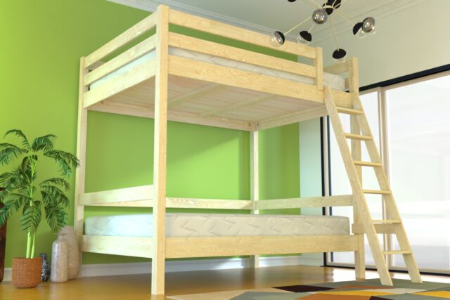 ABC MEUBLES - Lit double superposé Sylvia 160x200 avec échelle