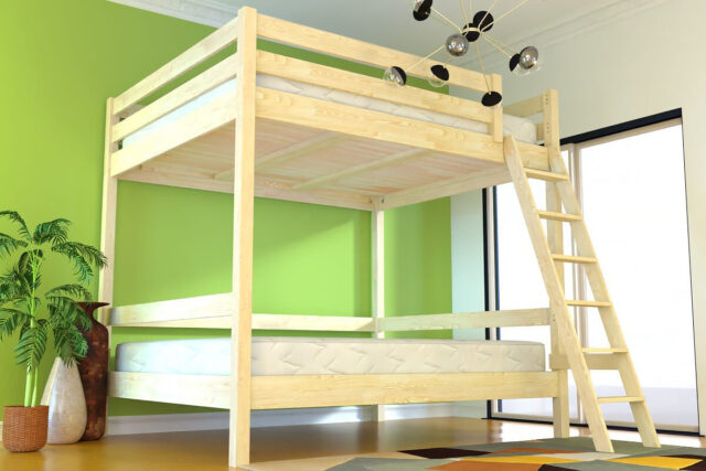 ABC MEUBLES - Lit double superposé Sylvia 140x200 avec échelle