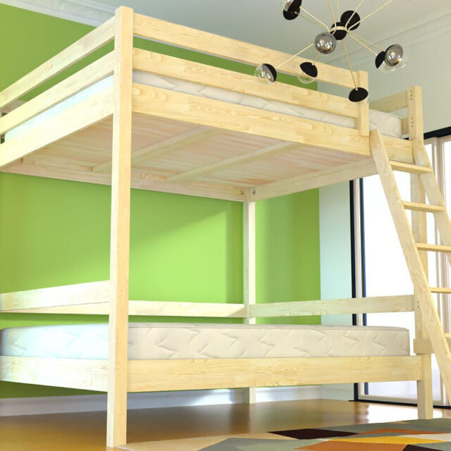 ABC MEUBLES - Lit double superposé Sylvia 140x200 avec échelle