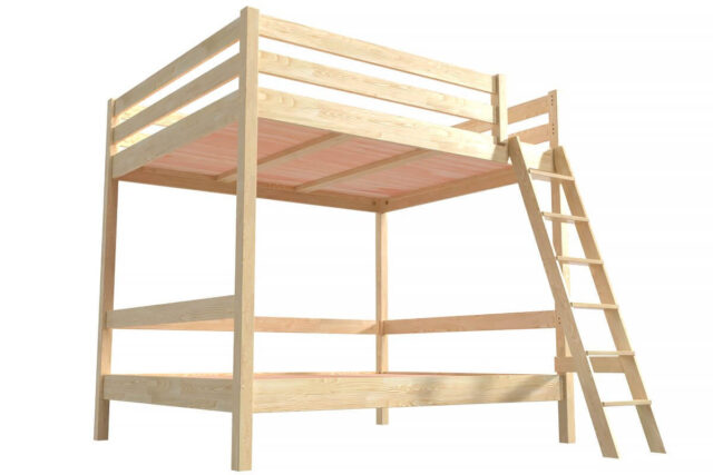 ABC MEUBLES - Lit double superposé Sylvia 140x200 avec échelle