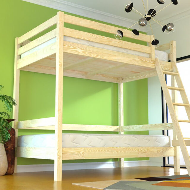 ABC MEUBLES - Lit superposé adulte 120x200 double 2 places échelle bois Sylvia