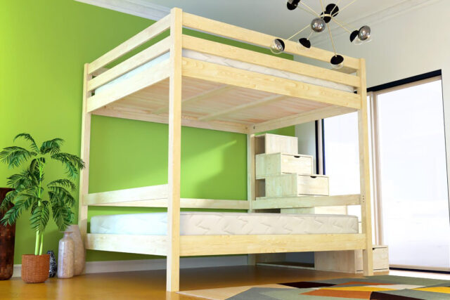 ABC MEUBLES - Lit superposé avec rangement Sylvia 160x200