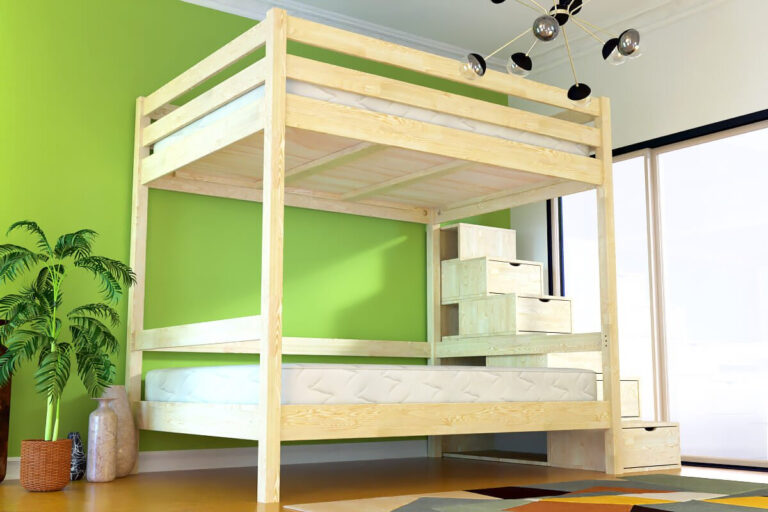 ABC MEUBLES - Lit superposé 140x200 double + escalier rangement Sylvia