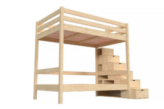 Lit superposé double 120×200 escalier de rangement Sylvia par la marque ABC Meubles ABC Meubles - Lit superposé double 120×200 escalier de rangement Sylvia