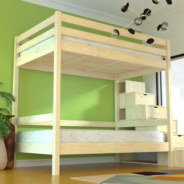 ABC MEUBLES - Lit superposé double 120x200 escalier de rangement Sylvia