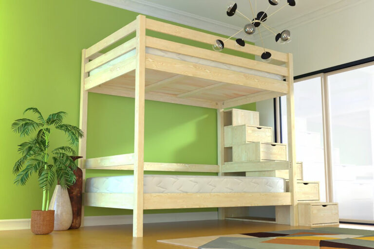 ABC MEUBLES - Lit superposé double 120x200 escalier de rangement Sylvia