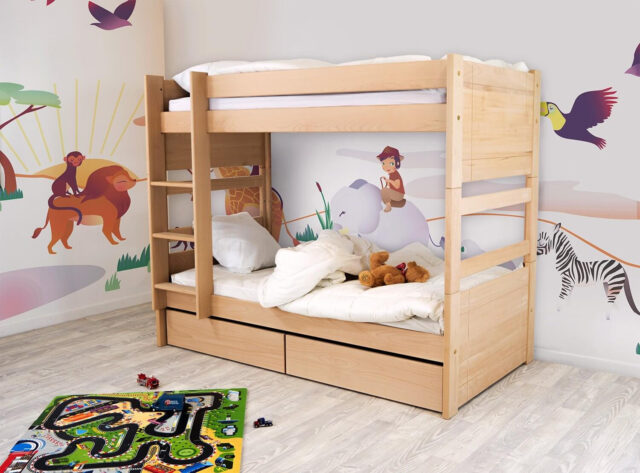 ABC MEUBLES - Lit superposé 2 places 90x190 séparable bois Duo