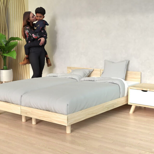 ABC MEUBLES - Lits jumeaux bois massif avec têtes Twin - 90x200