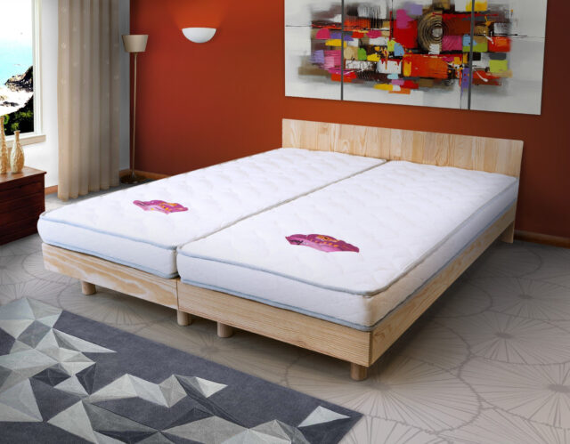 ABC MEUBLES - Lits jumeaux bois massif avec têtes Twin - 90x200