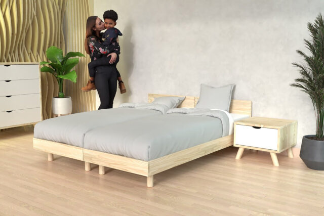 ABC MEUBLES - Lits jumeaux bois massif avec têtes Twin - 80x200