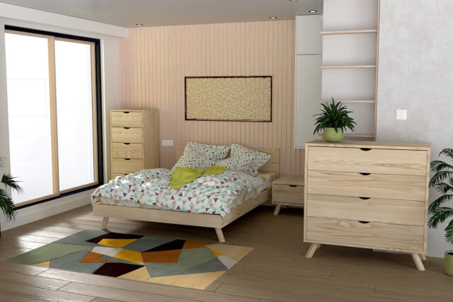 ABC MEUBLES - Lit scandinave viking 140x200 en bois massif